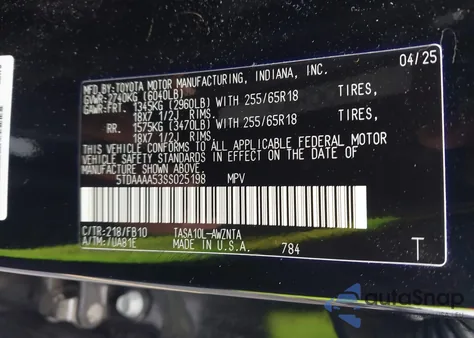 2025 Toyota Grand Highlander Le from USA, damaged, VIN 5TDAAAA53SS025198